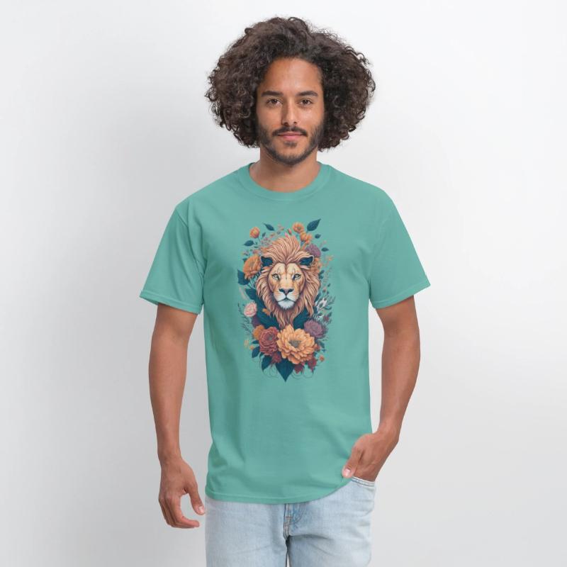 Vintage Lion Head and Flower Splash T-Shirt