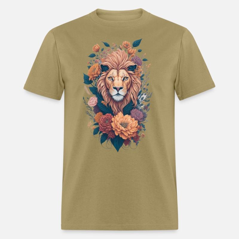 Vintage Lion Head and Flower Splash T-Shirt
