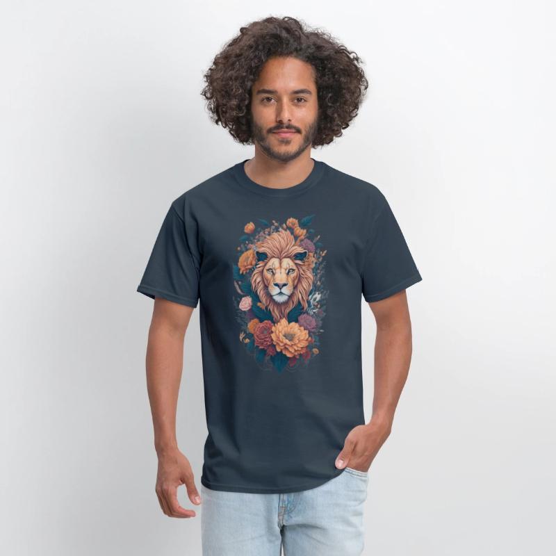Vintage Lion Head and Flower Splash T-Shirt