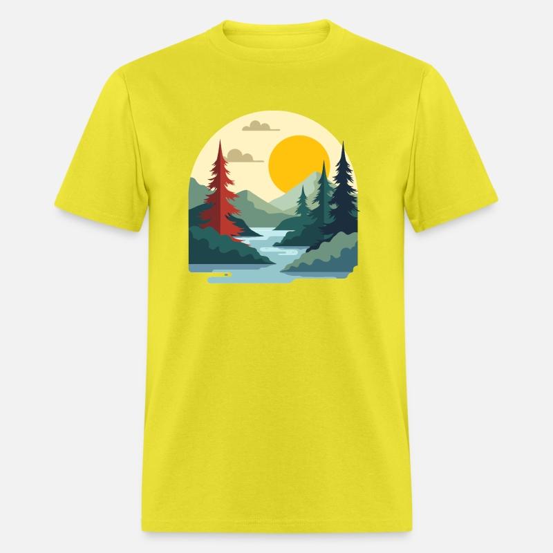 Vintage River and Mountain Sunset Art