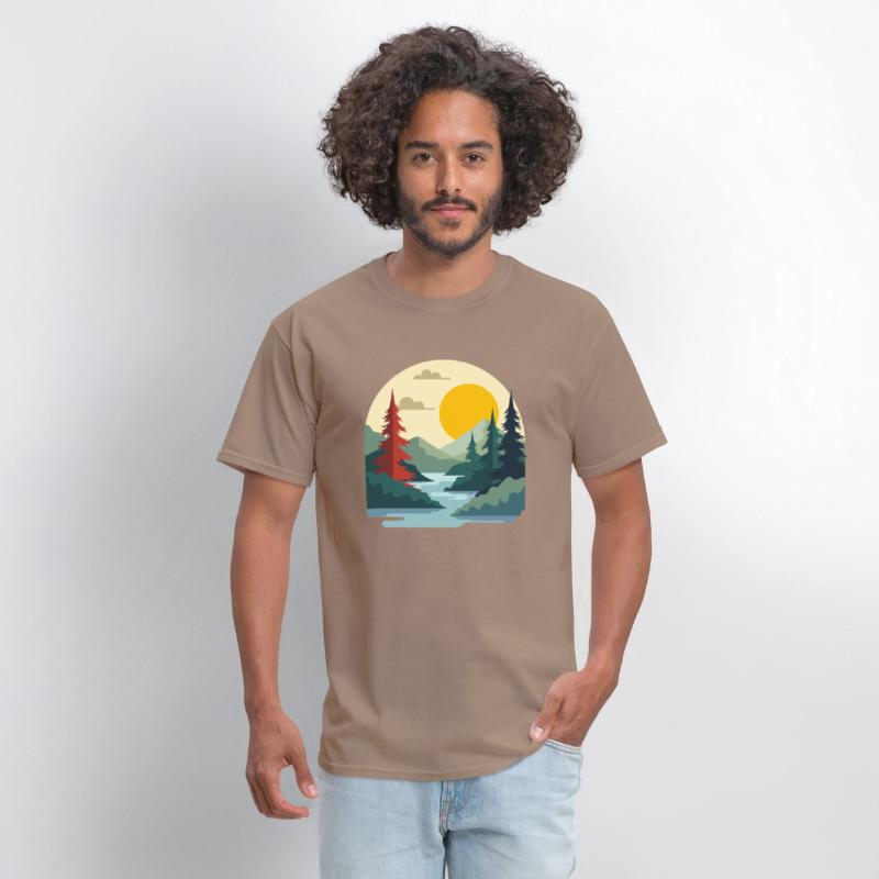 Vintage River and Mountain Sunset Art