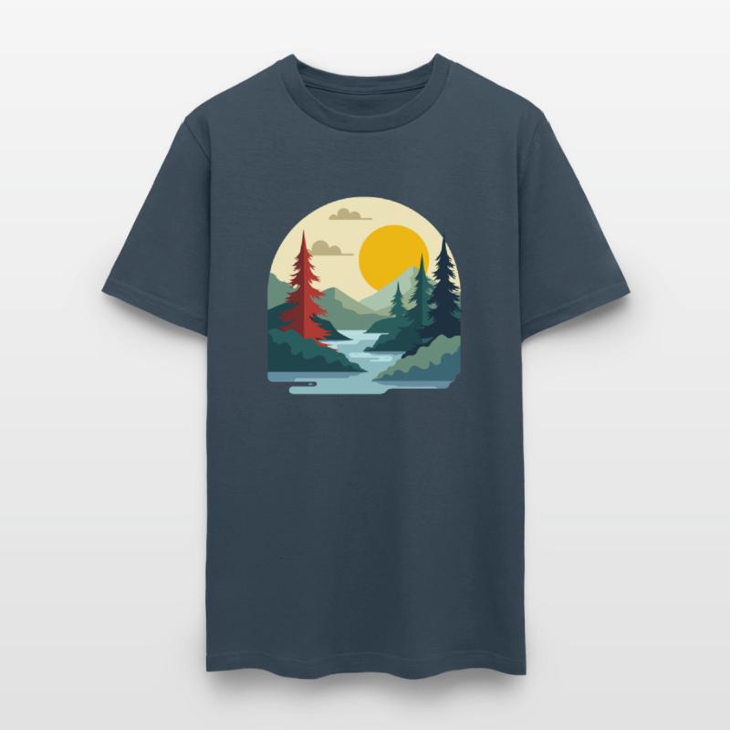 Vintage River and Mountain Sunset Art