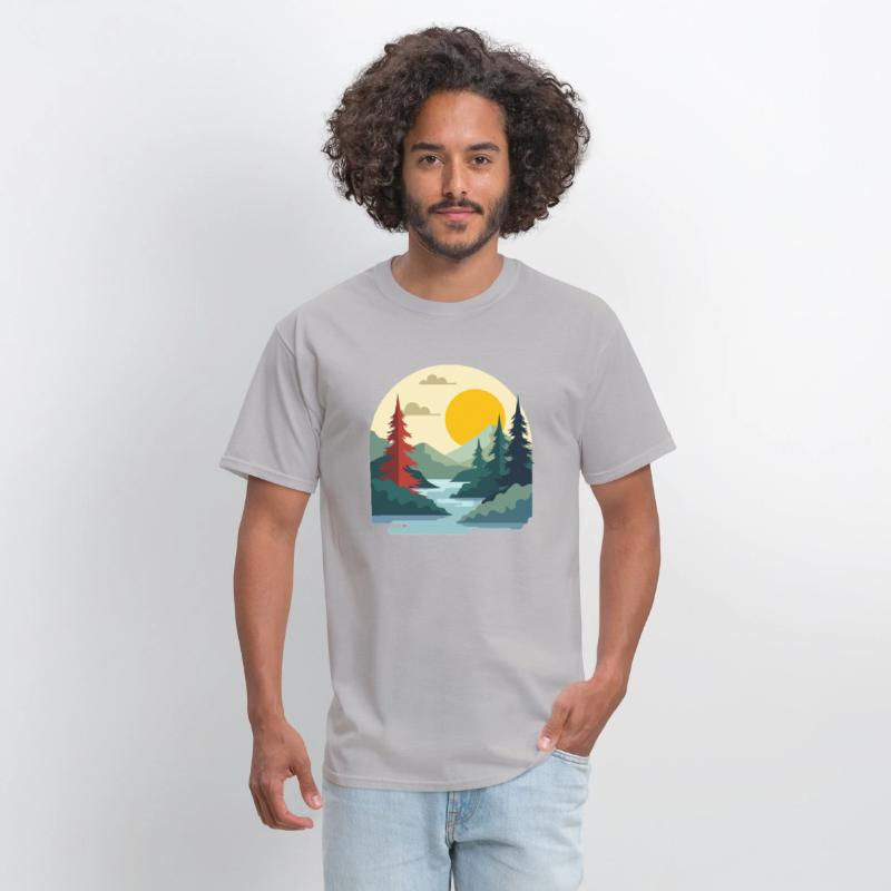 Vintage River and Mountain Sunset Art