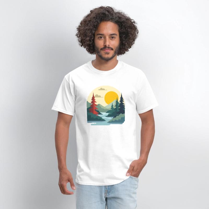 Vintage River and Mountain Sunset Art