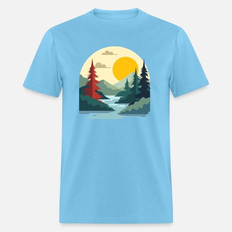 Vintage River and Mountain Sunset Art