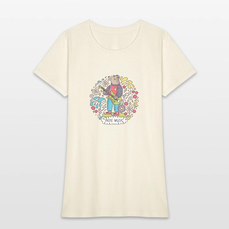 Whimsical Indie Music Bear - Floral Guitar Design