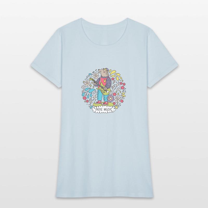 Whimsical Indie Music Bear - Floral Guitar Design